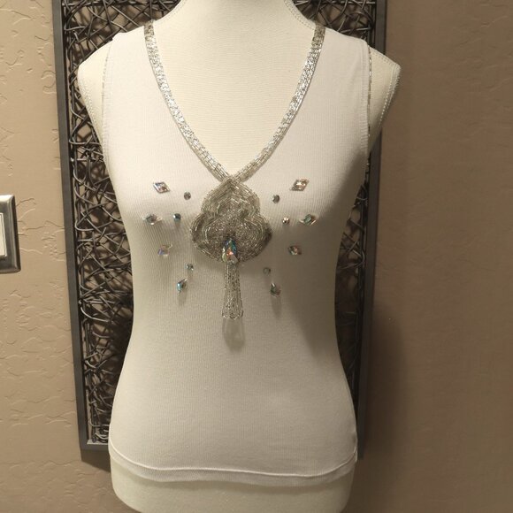 ABS by Allen Schwartz Embellished Rib Knit Tank Top - Picture 1 of 6